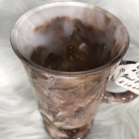 Coffee Cup Hand Painted Brown Pearl Swirls Glass - Picture 6 of 10